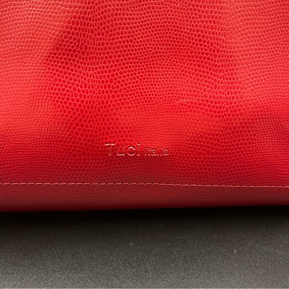 Tuci Italia Red Leather Reptile Embossed Tote - Picture 2 of 14